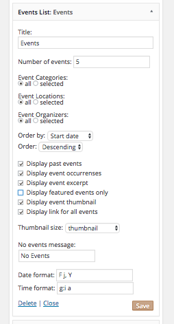 Events List Widget